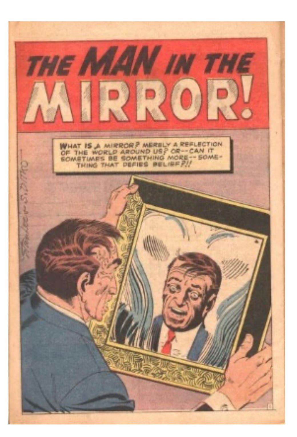 Vintage comic image titled The Man in the Mirror